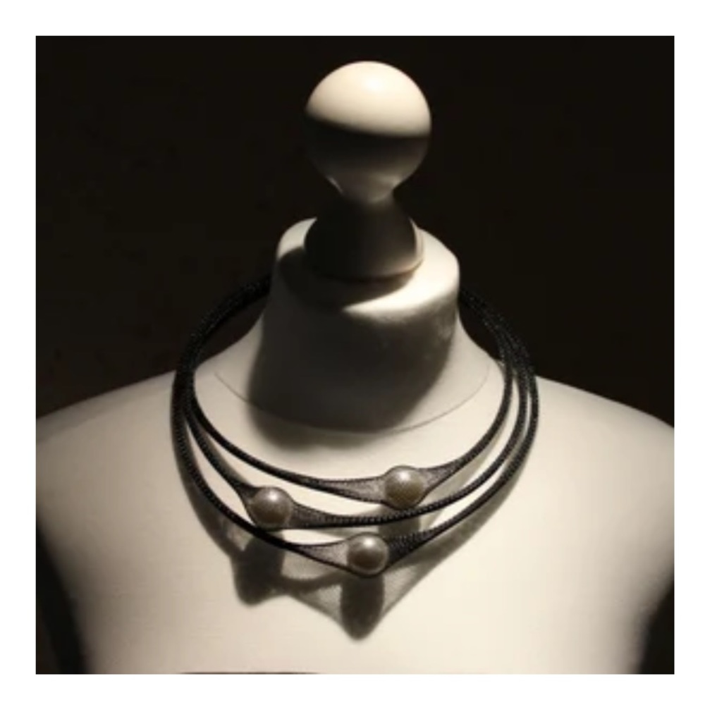 Black Pearl Mesh Necklace and Ring